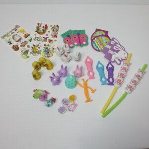 Easter Basket Goodie Bag Party Favor 33 Piece Lot Bunnies Chicks Erasers Straws